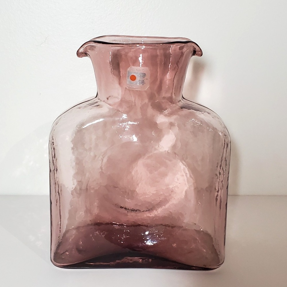 Vintage‎ Blenko Art Glass Double Spout Open Water Bottle, 384 model, Amethyst